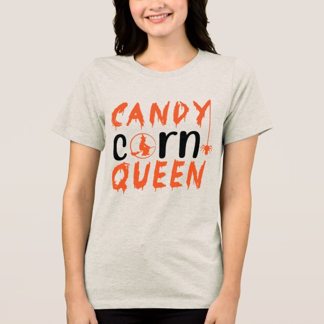 Camiseta Triblenda Candy Corn Queen Witch Halloween (Anverso)