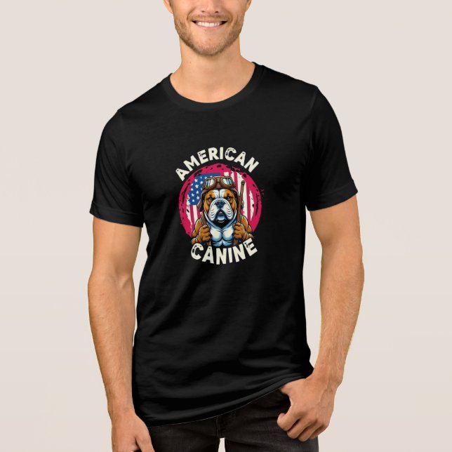 Camiseta Triblenda Canina Americana - Diseño de Guerrero de Bulldog P (Anverso)