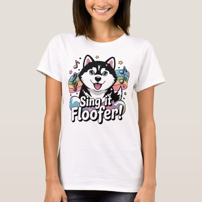 Camiseta Triblenda ¡Canta, Floofer! - Kawaii Husky Howling (Anverso)