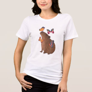 Camiseta Triblenda Capybara Divertido con Mariposa – Lindo Animal Roe