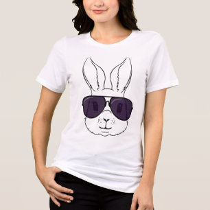Camiseta Triblenda Cara De Conejo Con Sungles Para Niños Hombres Pasc