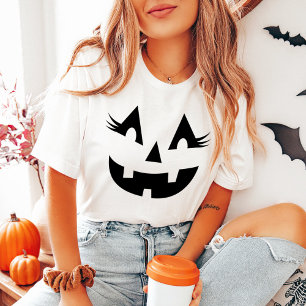 Camiseta Triblenda Cara de Jack O Lantern Femenina Negra para Mujeres
