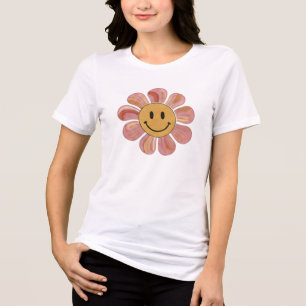 Camiseta Triblenda Cara de sonrisa retro con flores pastel de los 70 