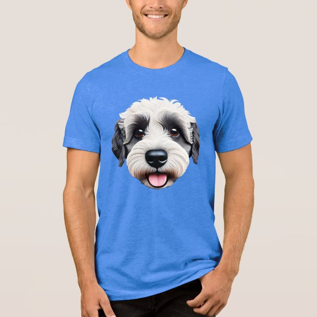Camiseta Triblenda Cara feliz de Sheepadoodle BW-2 (Anverso)