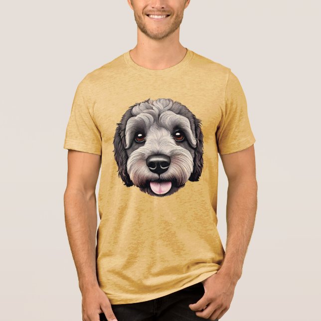 Camiseta Triblenda Cara feliz de Sheepadoodle BW-3 (Anverso)