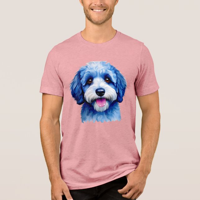 Camiseta Triblenda Cara feliz de Sheepadoodle en azul (Anverso)