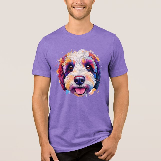 Camiseta Triblenda ¡Cara feliz de Sheepadoodle llena de color! (Anverso)