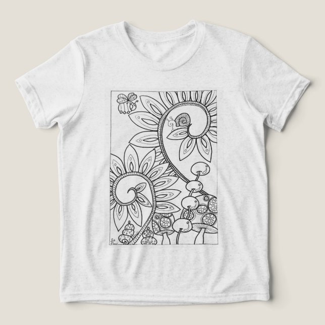 Camiseta Triblenda caracol y una pequeña abeja con flores (Diseño delantero )