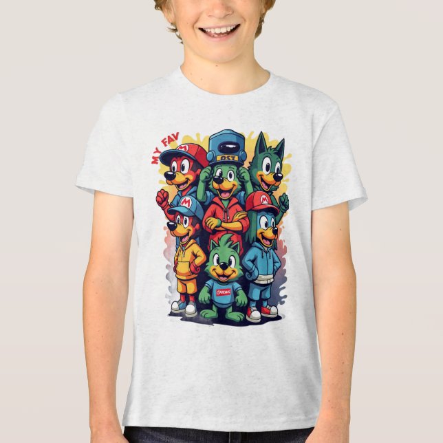 Camiseta Triblenda caracteres icónicos (Anverso)