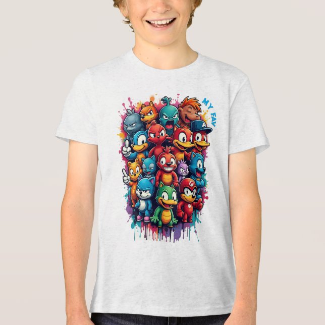 Camiseta Triblenda caracteres icónicos (Anverso)