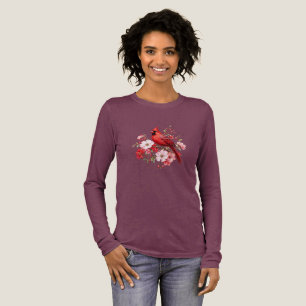 Camiseta Triblenda Cardenal Rojo Floral Observador de Aves Acuarela N