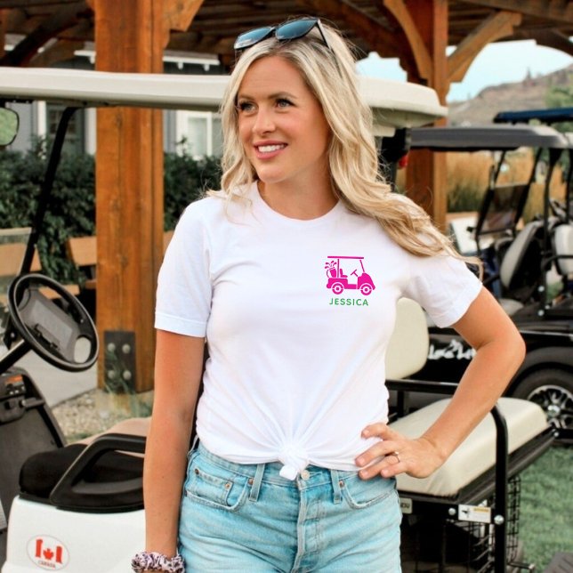 Camiseta Triblenda Carro de golf personalizado rosa (Pink Personalized Golf Cart Tri-Blend Shirt)