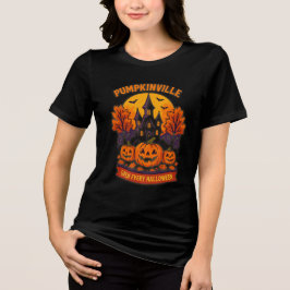 Camiseta Triblenda Casa Embrujada de Pumpkinville Otoño Espeluznante