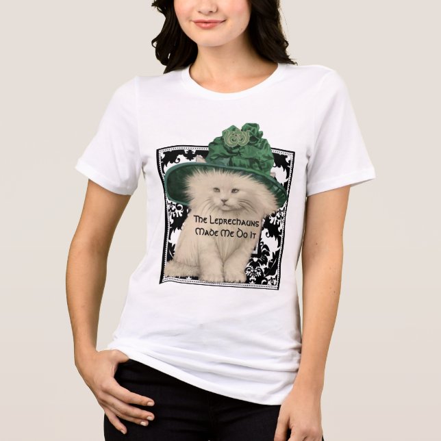 Camiseta Triblenda Cat Green Gorra El Leprechaun Me Hizo Hacerlo (Anverso)