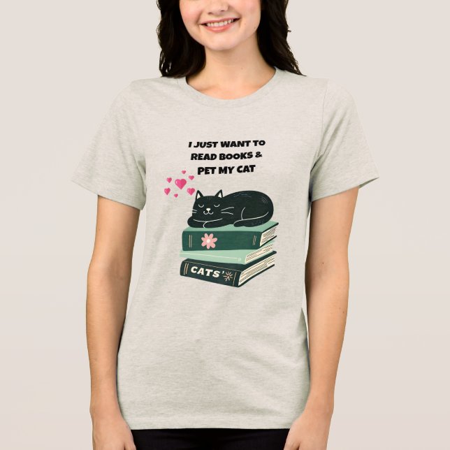 Camiseta Triblenda Cat Lover T-Shirt, Read Books Shirt, Cat Shirt (Anverso)