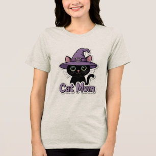 Camiseta Triblenda Cat Mom Black Cat Witch Hat Cute Women T-Shirt Cat