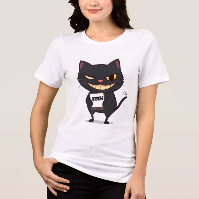 Camiseta Triblenda Catástrofe - Gato negro malicioso con mal gusto (Anverso)