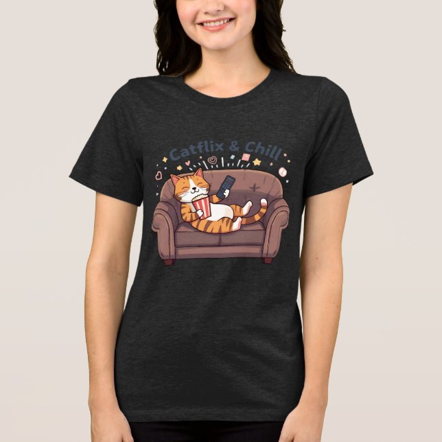 Camiseta Triblenda Catflix and Chill Funny Cat Art (Anverso)