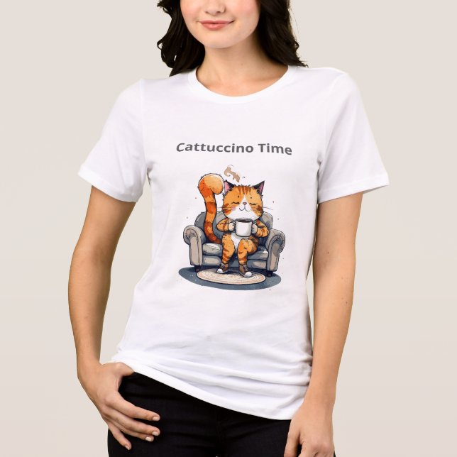 Camiseta Triblenda Cattuccino Time Funny Cat Tee (Anverso)