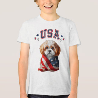 Camiseta Triblenda Cavachon Dog Usa America Patriotic Flag Memorial, 
