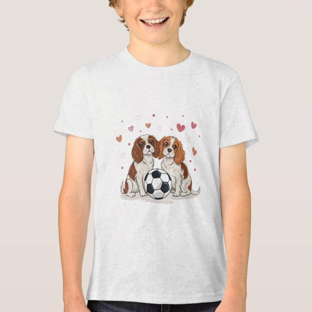 Camiseta Triblenda Cavalier Spaniels with soccer ball for Valentine's (Anverso)
