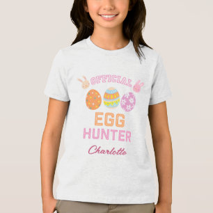 Camiseta Triblenda Cazador Oficial de Huevos de Pascua Nombre para Ni