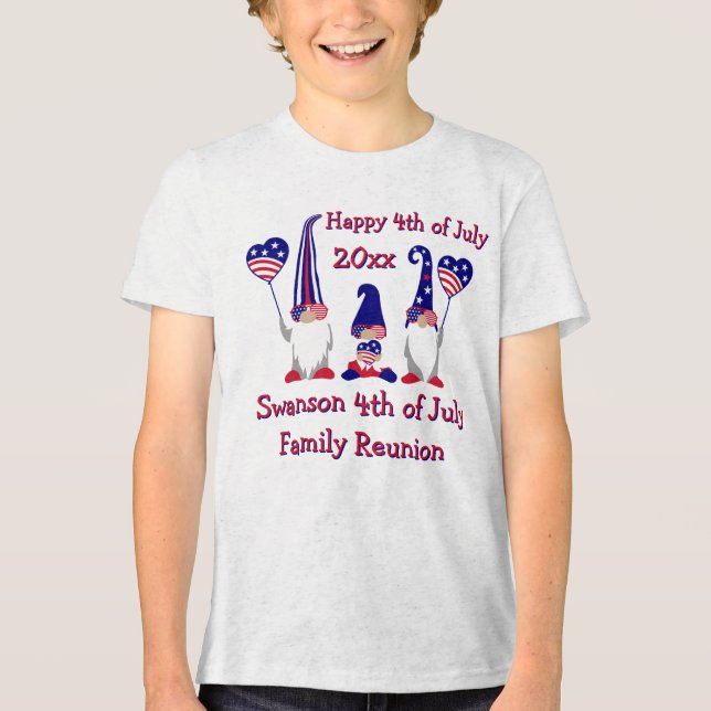 Camiseta Triblenda Celebración de Reunión de Familia Gnome Patriótico (Anverso)