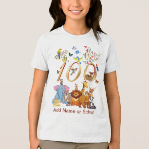 Camiseta Triblenda Celebrar 100 días de clases con animales salvajes