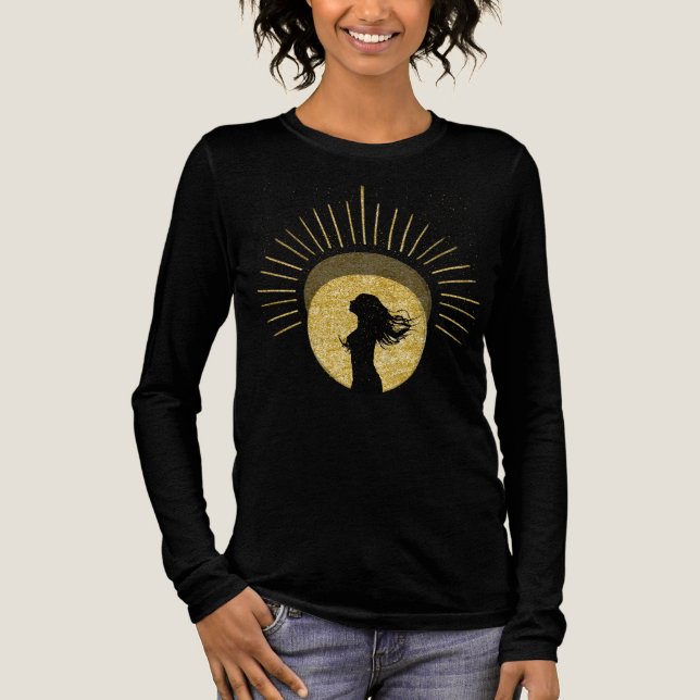 Camiseta Triblenda Celestial Goddess Silhouette in Golden Aura Art (Anverso)