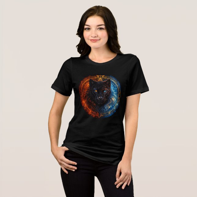 Camiseta Triblenda Celestial Panther – Fire and Ice Mandala Art (Anverso Completo)