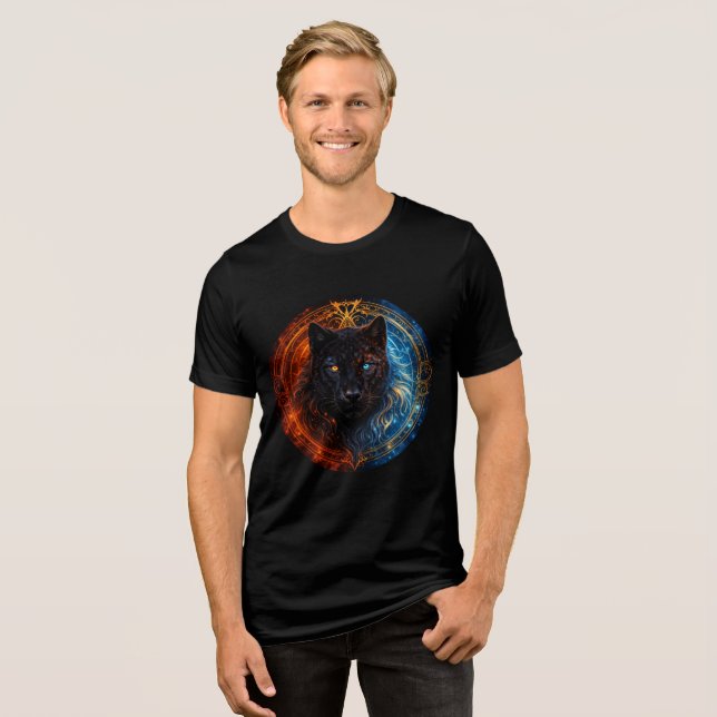 Camiseta Triblenda Celestial Panther – Fire and Ice Mandala Art (Anverso Completo)