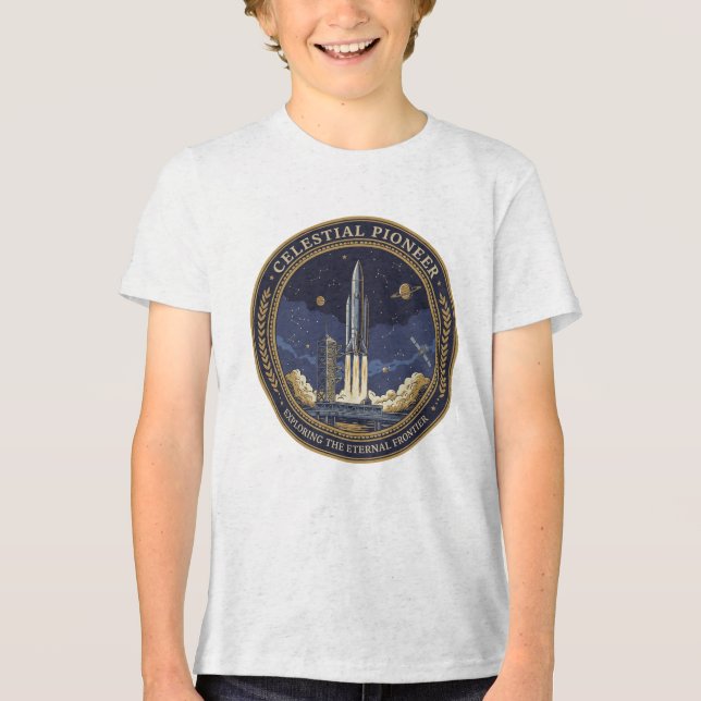 Camiseta Triblenda Celestial Pioneer Rocket Ship Space Exploration  (Anverso)