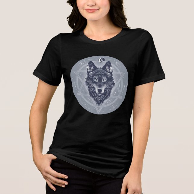 Camiseta Triblenda Celestial Wolf with Sacred Geometry (Anverso)