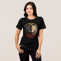 Camiseta Triblenda Celestial Wolves – Gold & Fire Spirit Design