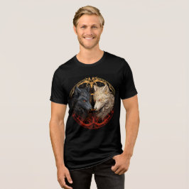 Camiseta Triblenda Celestial Wolves – Gold & Fire Spirit Design