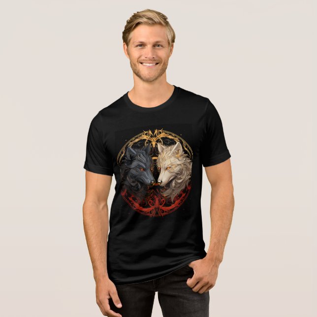 Camiseta Triblenda Celestial Wolves – Gold & Fire Spirit Design (Anverso Completo)