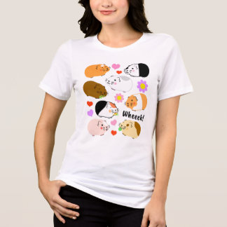 Camiseta Triblenda Cerdos de Guinea adorables con Corazones y Flores