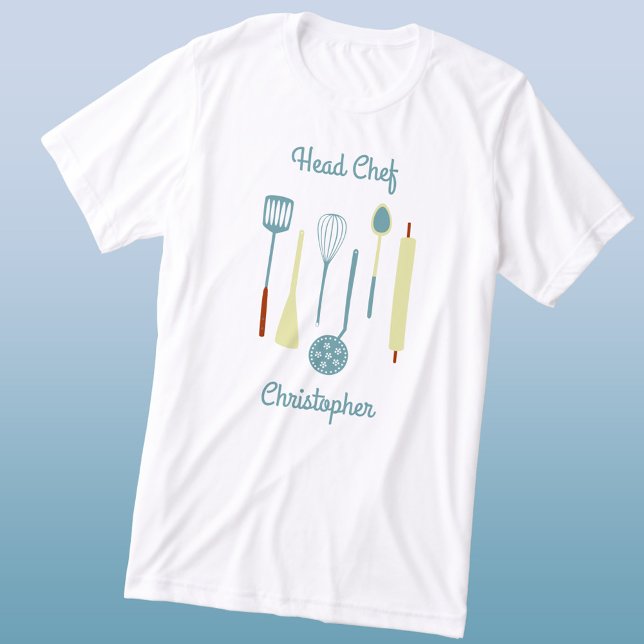 Camiseta Triblenda Chef jefe personalizado (Fun personalized custom text Head Chef vintage kitchen utensils triblend t-shirt)