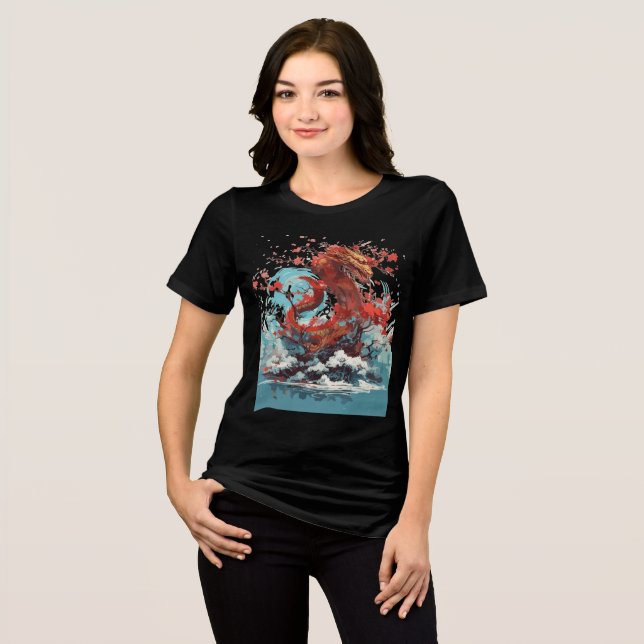 Camiseta Triblenda Cherry Blossom Dragon in Ocean Waves (Anverso Completo)