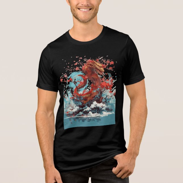 Camiseta Triblenda Cherry Blossom Dragon in Ocean Waves (Anverso)