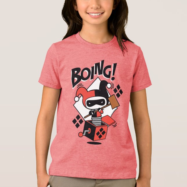 Camiseta Triblenda Chibi Harley-Quinn-In-A-Box Con Martillo (Anverso)