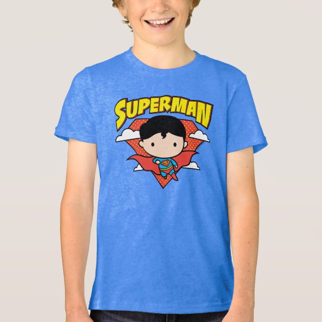 Camiseta Triblenda Chibi Superman Polka Dot Shield y Name (Anverso)