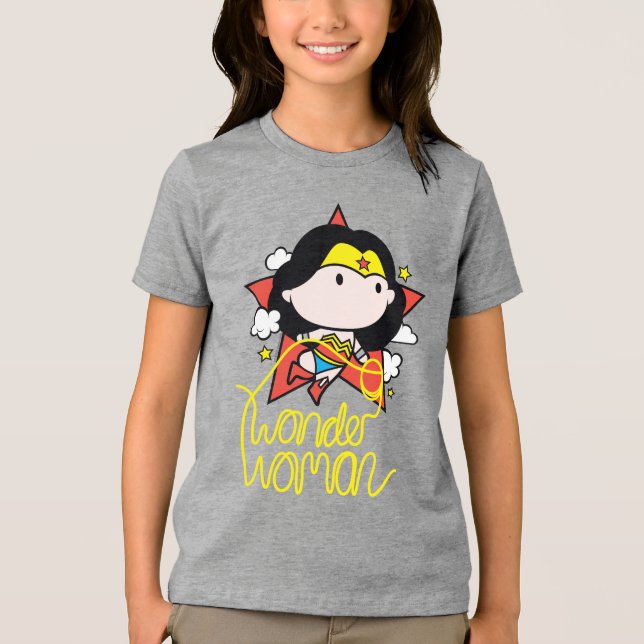 Camiseta Triblenda Chibi WonWoman Volando Con Lasso (Anverso)