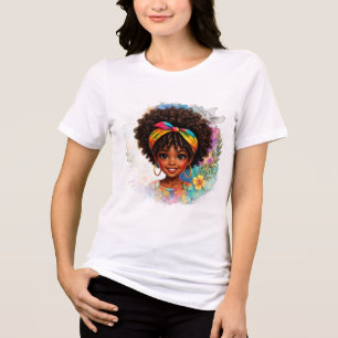 Camiseta Triblenda Chica Afro Orgullosa Arte Adorable de Diversidad