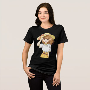 Camiseta Triblenda Chica Anime Adolescente Bonita con Sombrero Grande