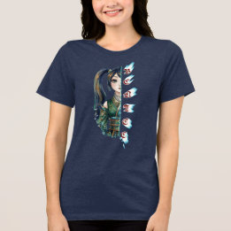 Camiseta Triblenda Chica Anime Simpática Retrato Dividido Verde Esmer