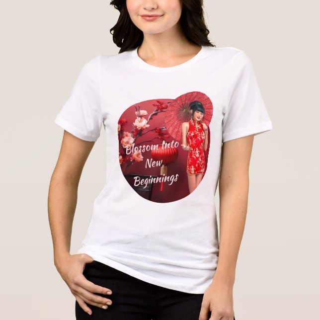 Camiseta Triblenda Chica chino de Año Nuevo con un paraguas rojo (Anverso)