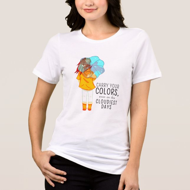 Camiseta Triblenda Chica con paraguas en dibujos de viento (Anverso)
