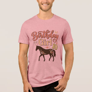 Camiseta Triblenda Chica Cumpleaños 10 Caballo Diseño Vectorial Flora