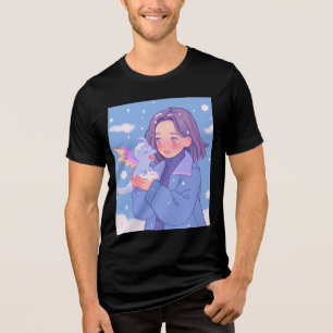 Camiseta Triblenda Chica de anime de Kawaii con bebé dragón en nieve